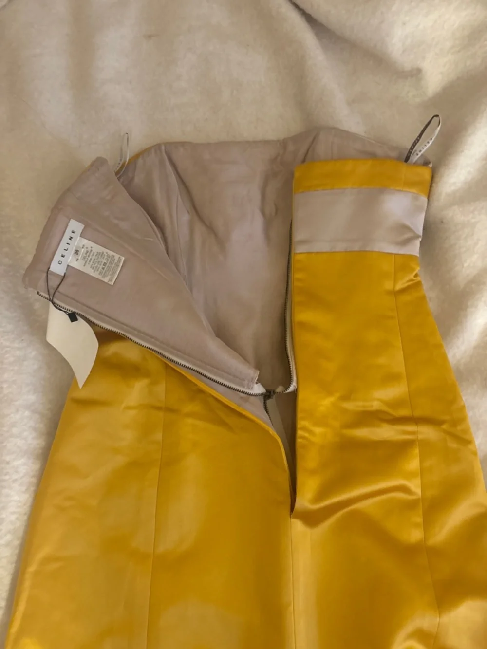 Celine Yellow Strapless Satin Dress with White Bow Panel - Picture 7 of 9